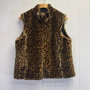 EP Pro Womens Golf Faux Fur Mob Wife Leopard Print Vest Size L‎ Old Money Glam